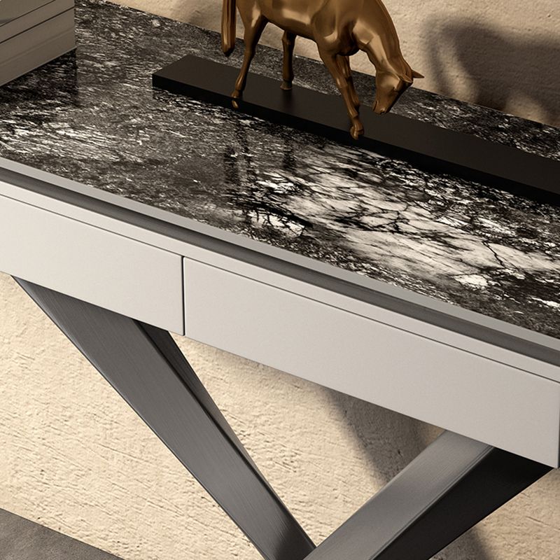 Glam Rectangle Console Sofa Table with Stainless Steel Bracket for Hall