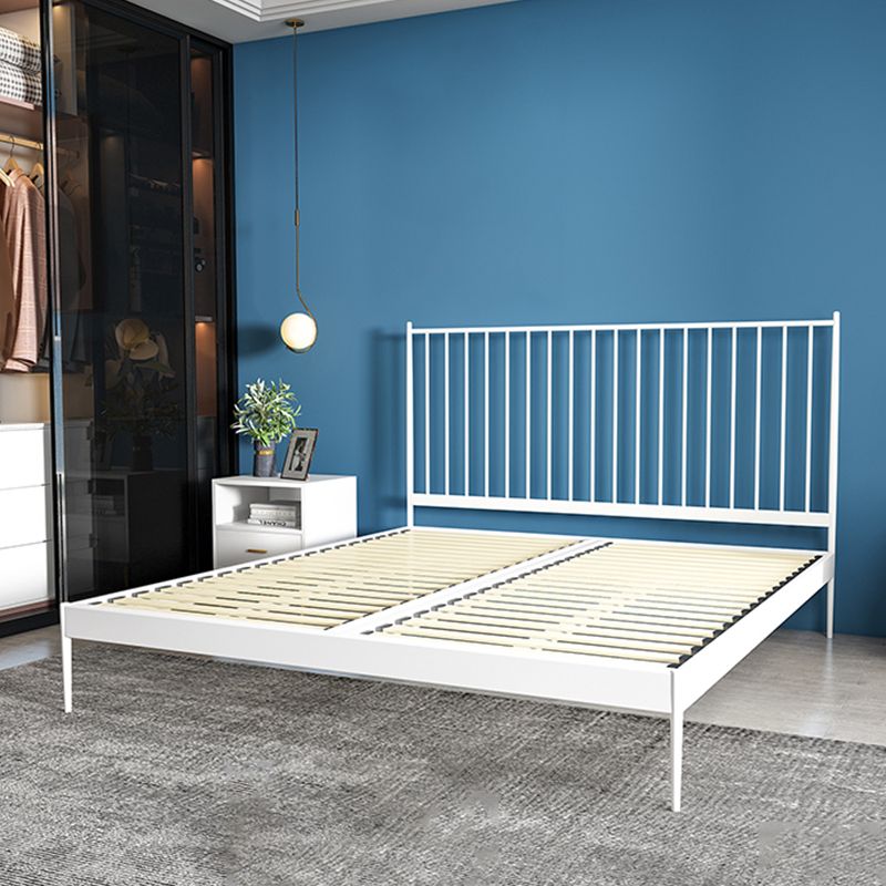 Contemporary Metal and Wood Slat Bed with Rectangular Headboard