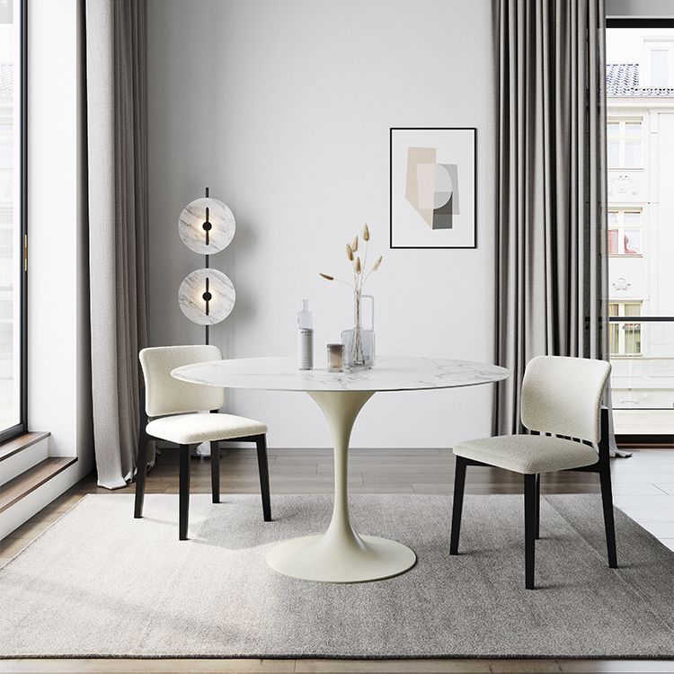 Round Tulip Modern Dining Table White Tone Fixed Table of Sintered Stone Clearhalo ' dining_table' 'Dining Tables & Seating' 'Dining Tables' 'furn' 'furn_dining_table' 'Furniture' 'furniture_dining_table' 'Kitchen & Dining Furniture' 'kitchen&dining_furn' 'kitchen' 'kitchen_dining_table' 1200x1200_14c59a76-7834-4925-8ab7-4aea63c2a462