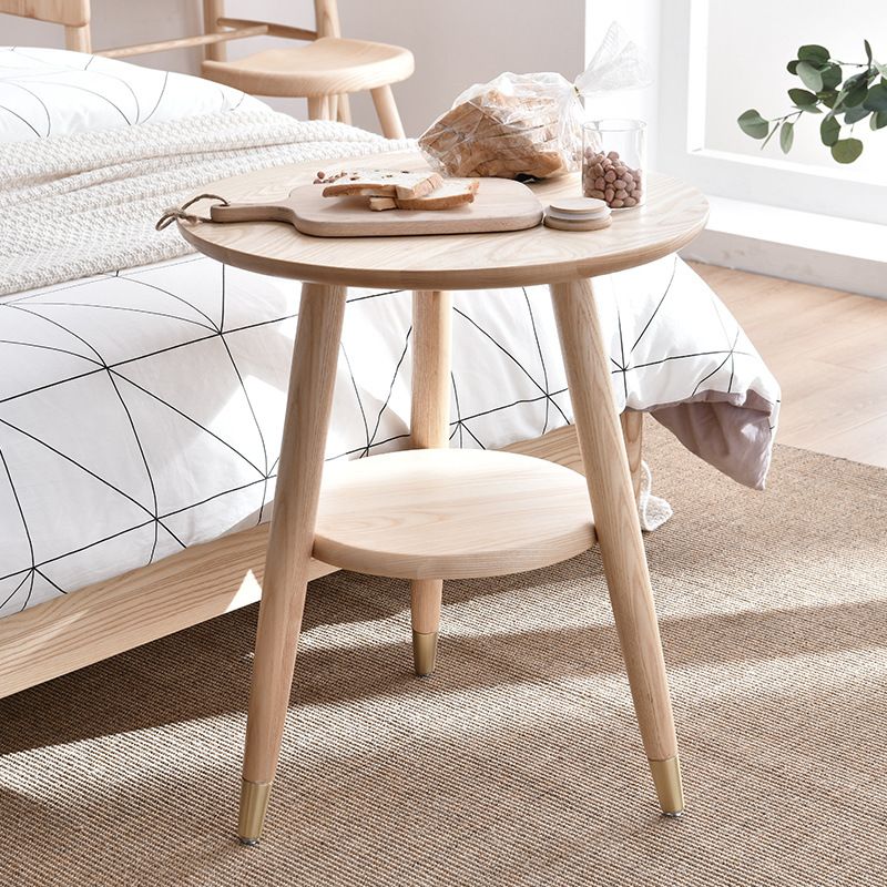 Modernistic Ashwood 3 Legs with Storage Round Double Tier Side Table