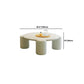 Mesa de cóctel contemporánea de madera redonda, mesa de centro blanca de 4 patas, 13,8" de alto
