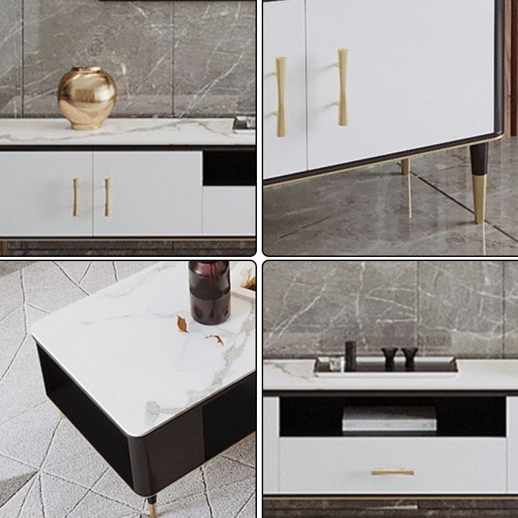 Glam Style TV Stand Stone Open Storage TV Console with 2-Door