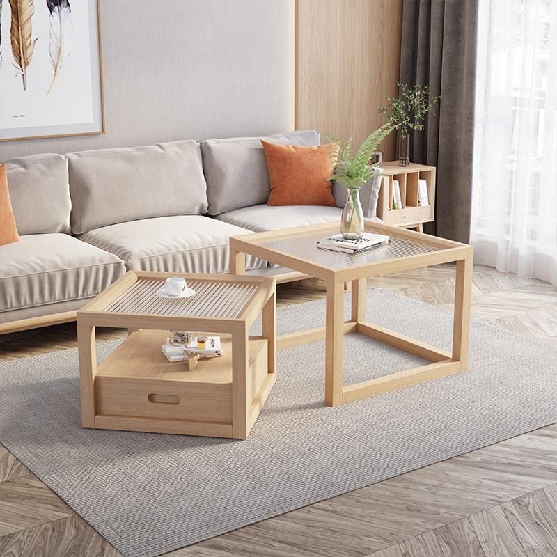 Contemporary Rectangle Coffee Table with Glass Top and Pine Wood Base Clearhalo 'Coffee & Accent Tables' 'Coffee Tables' 'coffee_tables' 'furn' 'furn_coffee_tables' 'Furniture' 'Living Room Furniture' 1200x1200_14d923c5-79aa-4c3b-b252-3f2b2841ea80