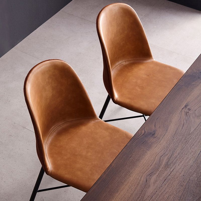 Modern Upholstered Armless Chair Leather Dining Chair with Metal Base