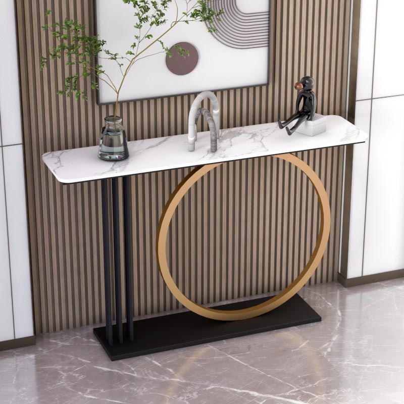 Glam Console Table Stone Rectangle Accent Table in Black , 12 Inch Wide