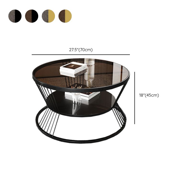 Round Coffee Cocktail Table Glass Top Frame Coffee or End Table with Storage Shelf Clearhalo 'Coffee & Accent Tables' 'Coffee Tables' 'coffee_tables' 'furn' 'furn_coffee_tables' 'Furniture' 'Living Room Furniture' 1200x1200_14e0db20-ebb7-4100-8630-16dada737e04