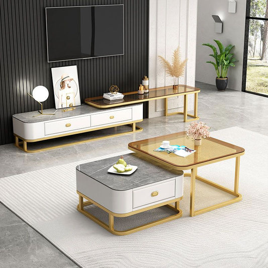 Tavolino quadrato telaio in vetro tavolino con gambe metalliche