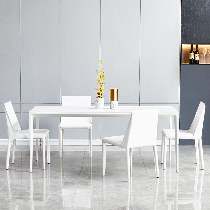 Contemporary Rectangle Dining Table Sintered Stone Table with 4 White Legs,55.1"L x 31.5"W x 30"H Clearhalo ' dining_table' 'Dining Tables & Seating' 'Dining Tables' 'Furniture' 'furniture_dining_table' 'Kitchen & Dining Furniture' 'kitchen&dining_furn' 'kitchen' 'kitchen_dining_table' 1200x1200_14e442fd-86cc-4873-9565-c9a62d01b618