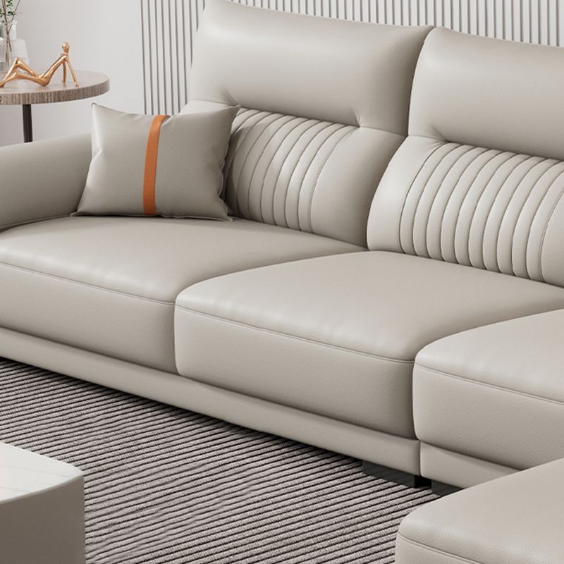 Contemporary Cream Stationary Grain Leather Square Arm Sofa & Chaise Clearhalo 'furn' 'furn_sectionals' 'Furniture' 'Living Room Furniture' 'Sectionals' 1200x1200_14e48baf-ac9a-47d2-8d03-550917cfcb18
