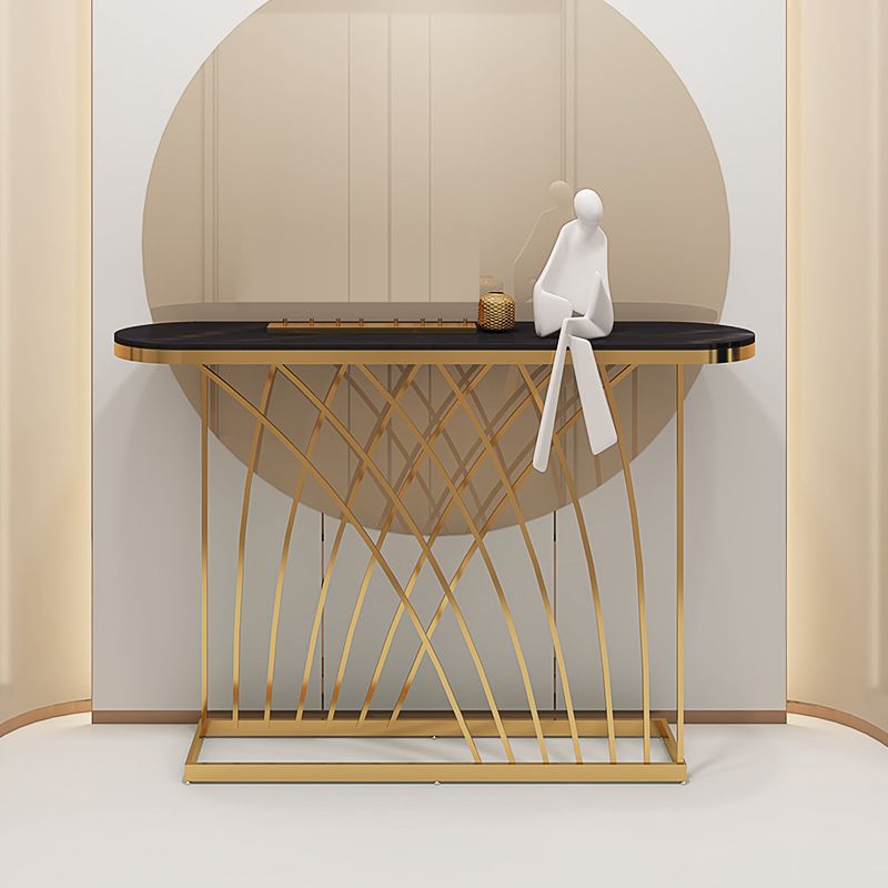 Tabella di accento ovale di pietra 1-scaffale 11,81 "W tavolo console per sala