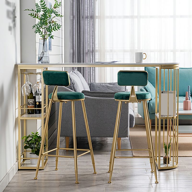 Glam Faux Marble Bistro Table Indoor Iron Double Pedestal Bar Dining Table with 4-Shelf Clearhalo 'Bar Furniture' 'Bar Tables' 'bar_tables' 'furn' 'furn_bar_tables' 'Furniture' 'furniture_bar_tables' 'Kitchen & Dining Furniture' 1200x1200_14ea4144-cd70-4de2-997c-9d935a5e6612