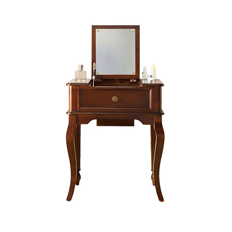 Tradities rubberwood ijdelheid set met spiegel 18.11 "brede bruine ijdelheid