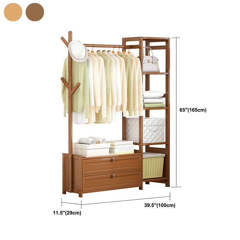 Contemporary Style Wardrobe Armoire Bamboo Armoire with Clothes Rail for Home