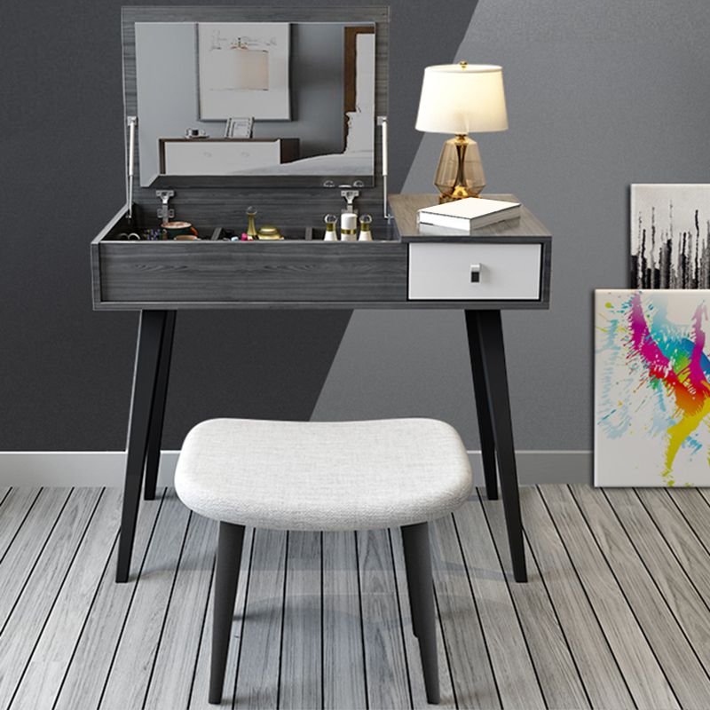 Contemporary Flip-Top Vanity Dressing Table Set in Gray with Drawers