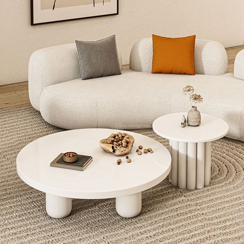 Solid Wood 4 Legs Coffee Table Round Minimalist Coffee Table