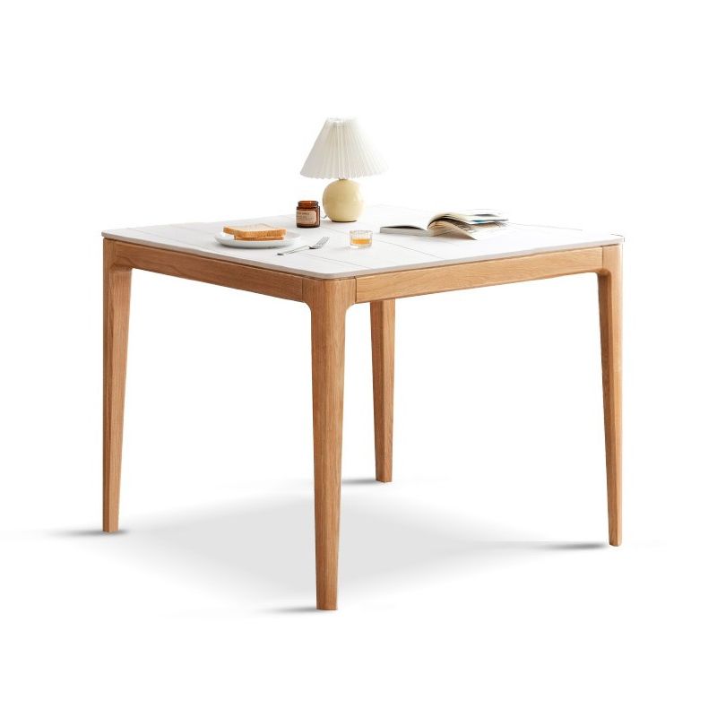 Modern Square White Stone Tabletop Dining Table with 4 Oak Legs Clearhalo 'Dining Tables & Seating' 'Dining Tables' 'dining_table' 'furn' 'furn_dining_table' 'Furniture' 'Kitchen & Dining Furniture' 1200x1200_14f31dcd-c051-4ae3-94ea-36049ab3de7d