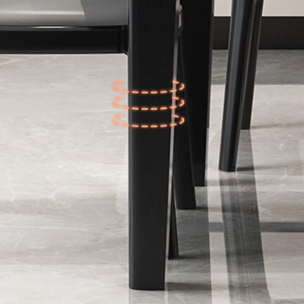 Moderner runder graues Steinoberteil ausziehbar einziehbarer Esstisch mit 4 schwarzen Beinen mit Gummiholzbeinen