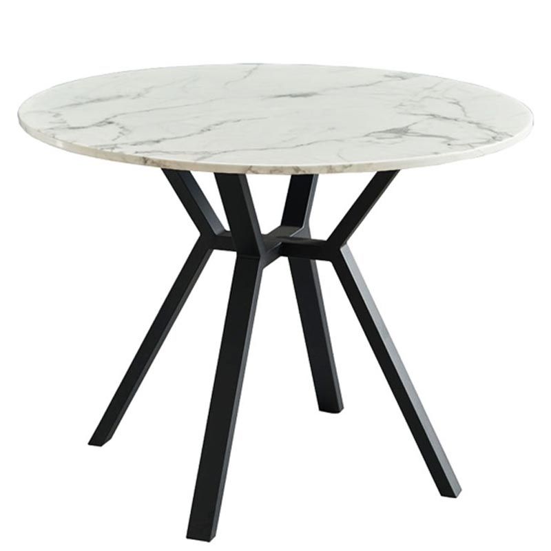 Witte stenen bovenste tafel moderne ronde zwarte stalen basis eettafel