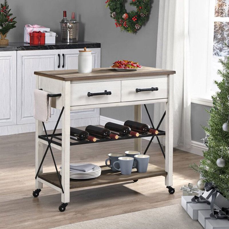 Massief houten keuken eiland moderne glooiende keuken trolley met handdoekrek