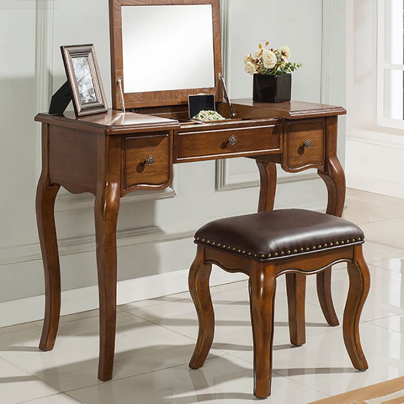 Traditional Standing Espresso Solid Wood 3 Drawer Mirror Bedroom Dressing Table Clearhalo 'Bedroom Furniture' 'furn' 'furn_makeup_vanities' 'Furniture' 'Makeup Vanities' 'makeup_vanities' 1200x1200_14fb90e2-b2be-47bd-b109-ecbf09e856f2