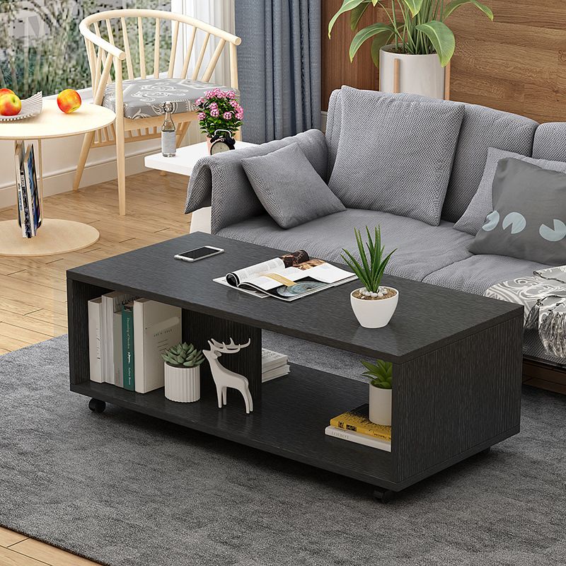 Modern Rectangle Coffee Table 15-inch Wooden Cocktail Table with Storage