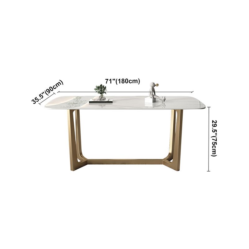 Contemporary Rectangle Dining Room Table White Sintered Stone Table with Gold Trestle Base Clearhalo ' dining_table' 'Dining Tables & Seating' 'Dining Tables' 'furn' 'furn_dining_table' 'Furniture' 'furniture_dining_table' 'Kitchen & Dining Furniture' 'kitchen&dining_furn' 'kitchen' 'kitchen_dining_table' 1200x1200_1501119c-484a-4ef3-8d6c-22487697de1b