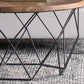 Contemporary Wooden Top Round Coffee Table with Black Metal Frame Base