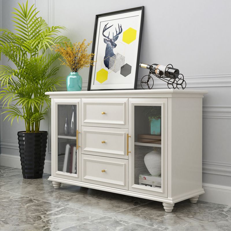 Contemporary White Buffet Sideboard Solid Wood Sideboard Cabinet with Drawers and Doors Clearhalo 'buffet_sideboard' 'Buffets & Sideboards' 'furn' 'furn_buffet_sideboard' 'Furniture' 'Kitchen & Dining Furniture' 1200x1200_1513e850-7d4e-4c97-b271-77a191fce24f