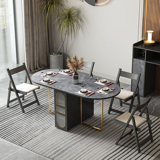 59'' Foldable Sintered Stone Top Dining Table Modern Oval Table with Storage Trestle Base Clearhalo ' dining_table' 'Dining Tables & Seating' 'Dining Tables' 'furn' 'furn_dining_table' 'Furniture' 'furniture_dining_table' 'Kitchen & Dining Furniture' 'kitchen&dining_furn' 'kitchen' 'kitchen_dining_table' 1200x1200_1515cfa7-cb7d-45cb-be34-8a9b22efbe2b