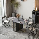 59'' Foldable Sintered Stone Top Dining Table Modern Oval Table with Storage Trestle Base Clearhalo ' dining_table' 'Dining Tables & Seating' 'Dining Tables' 'furn' 'furn_dining_table' 'Furniture' 'furniture_dining_table' 'Kitchen & Dining Furniture' 'kitchen&dining_furn' 'kitchen' 'kitchen_dining_table' 1200x1200_1515cfa7-cb7d-45cb-be34-8a9b22efbe2b