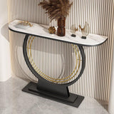 12 Inch Wide Glam Accent Table Half Moon Stone Console Table for Hall