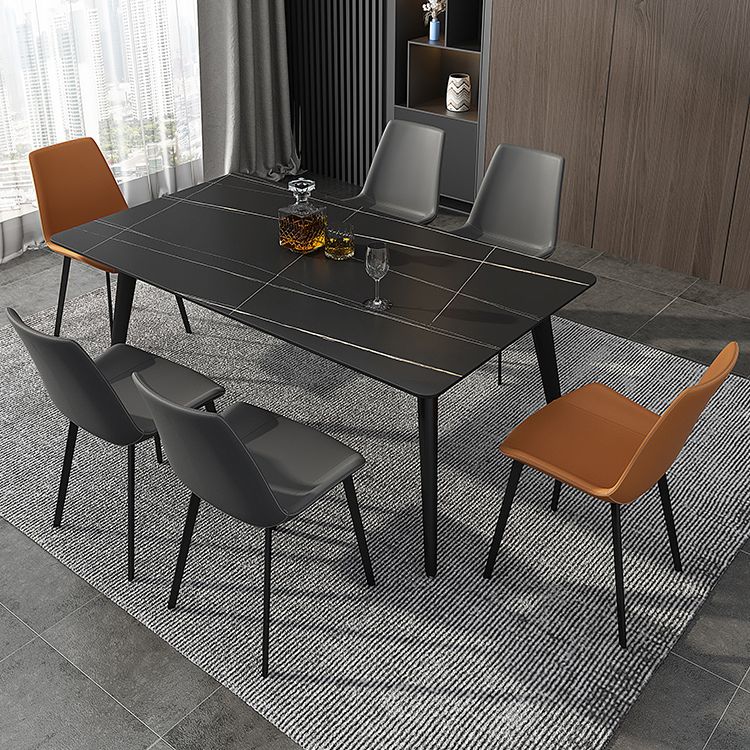 Industrial Sintered Stone Table 4 Legs Black Carbon Steel Base Rectangle Table for Home Clearhalo ' dining_table' 'Dining Tables & Seating' 'Dining Tables' 'furn' 'furn_dining_table' 'Furniture' 'furniture_dining_table' 'Kitchen & Dining Furniture' 'kitchen&dining_furn' 'kitchen' 'kitchen_dining_table' 1200x1200_151fdcb5-c1e4-4a67-adbc-f87e0bdc5183