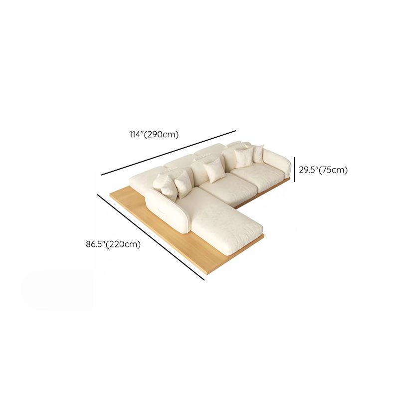 Divano sezionale di velluto contemporaneo con cuscini posteriori e braccia quadrate