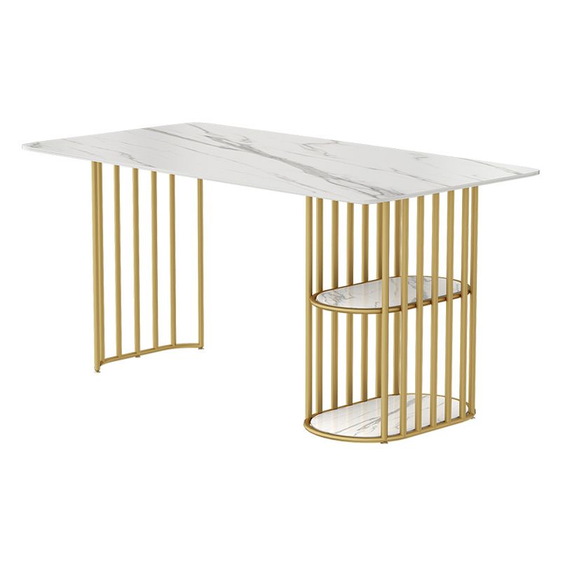 Glam Style Dining Table Metal Double Gold Pedestal Table with Storage Clearhalo 'Dining Tables & Seating' 'Dining Tables' 'dining_table' 'furn' 'furn_dining_table' 'Furniture' 'furniture_dining_table' 'Kitchen & Dining Furniture' 1200x1200_15221148-beb4-4d31-8f20-5ab0237303d0