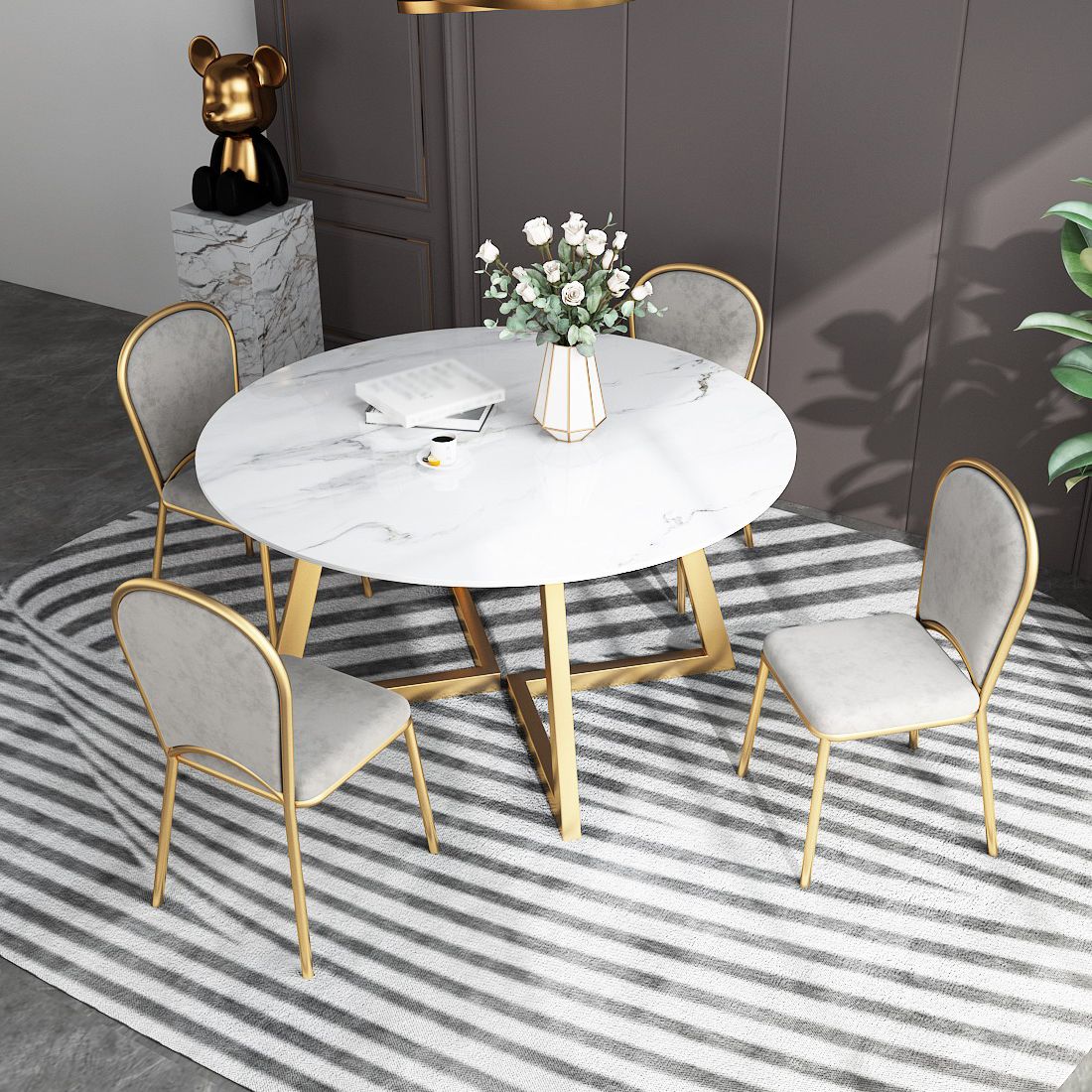 White Stone Top Dining Table Glam Style Gold Base Dining Table for Living Room Clearhalo 'Dining Tables & Seating' 'Dining Tables' 'dining_table' 'furn' 'furn_dining_table' 'Furniture' 'furniture_dining_table' 'Kitchen & Dining Furniture' 1200x1200_1522861d-78d4-487f-9e64-e1e14e882dbf