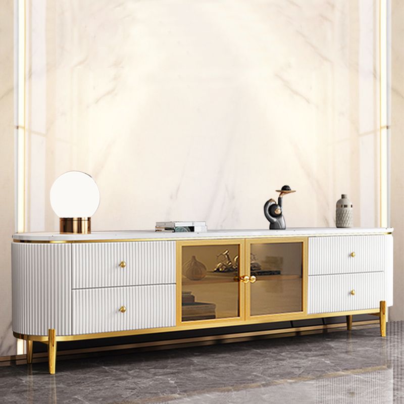 Console TV all'angolo bianco da 23 pollici e console multimediale, supporto TV in ardesia per TV con cassetti