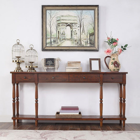 Mid Century Modern Wood Console Table Drawers Included Console Sofa Table for Hall