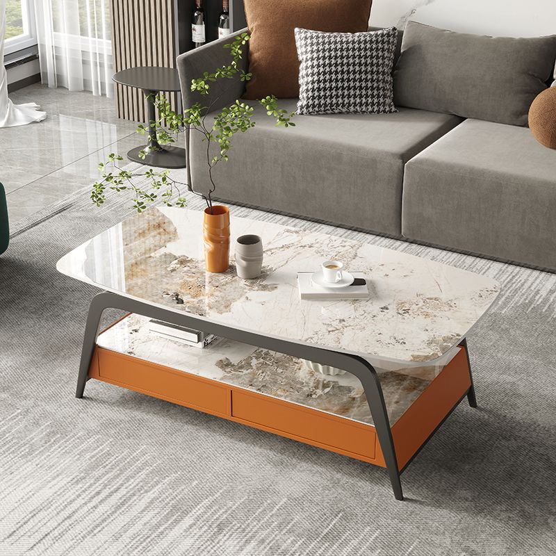 Glam Rectangle Cocktail Table Glass/Slate Top 4 Legs Coffee Table