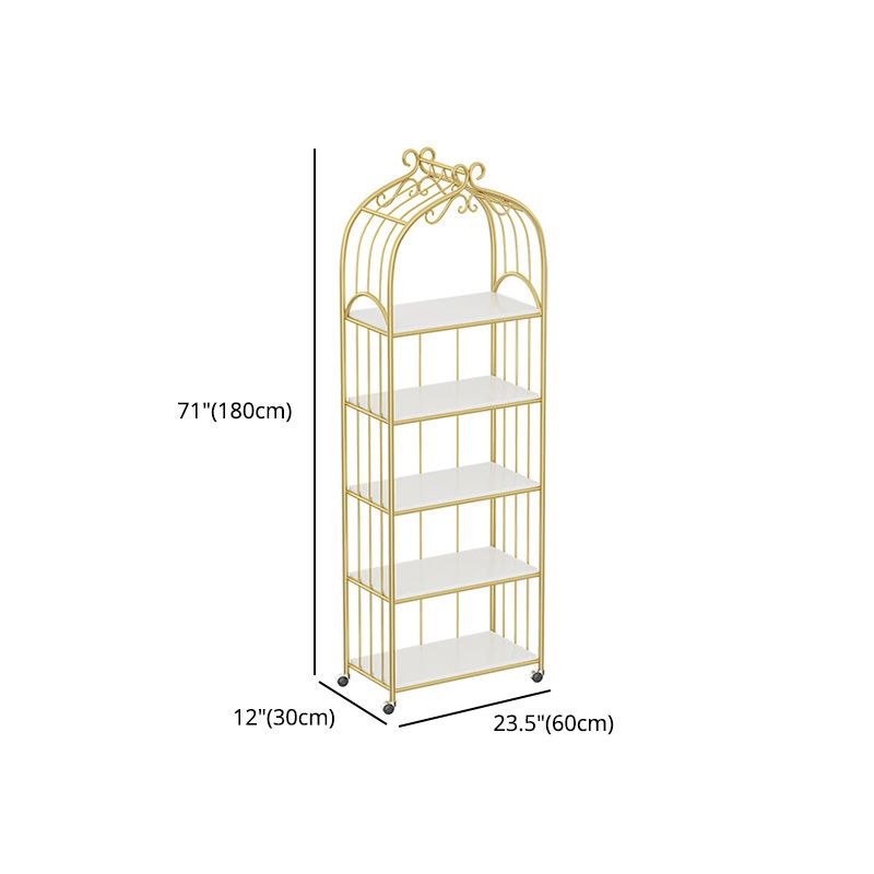 Gold Vertical Bookshelf Iron Frame Solid Wood Shelf Bookcase with Caster Wheels Clearhalo 'Bookcases' 'furn' 'furn_bookcases' 'Furniture' 'furniture_bookcases' 'Office Furniture' 1200x1200_152acaec-ac47-4481-b1de-10cf717f1223
