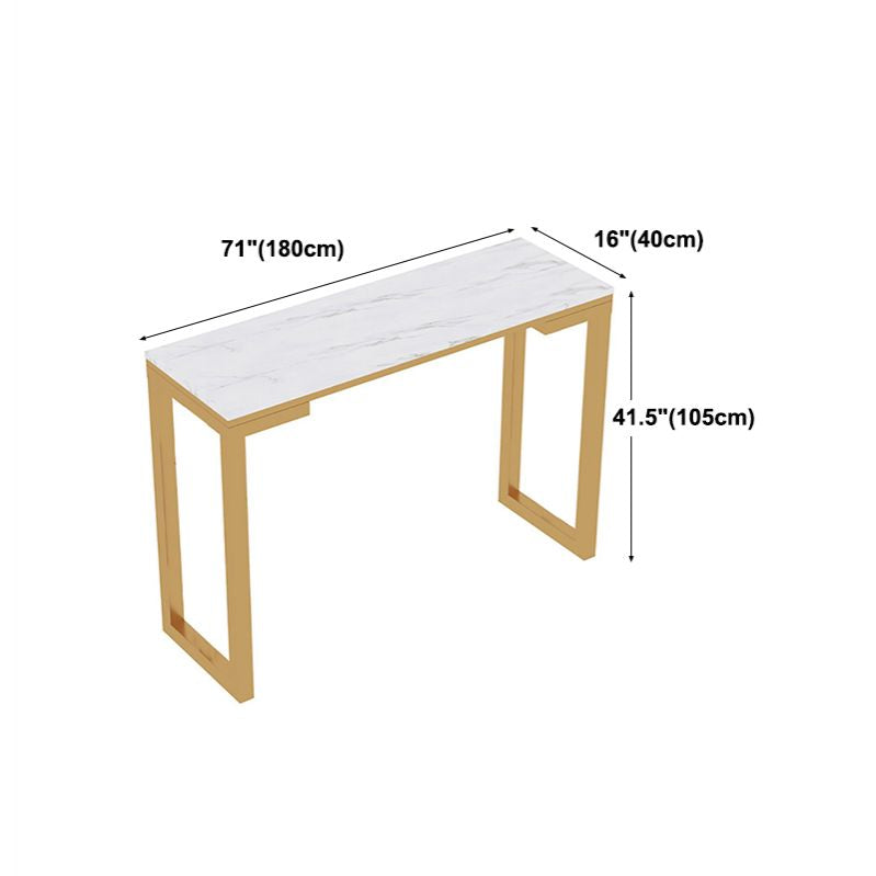 Glam White Marble Table with Rectangle Table Top Gold Sled Table - 42" H Clearhalo 'Bar Furniture' 'Bar Tables' 'bar_tables' 'furn' 'furn_bar_tables' 'Furniture' 'furniture_bar_tables' 'Kitchen & Dining Furniture' 1200x1200_152bb24e-ce27-4234-8f22-085d026b7a65