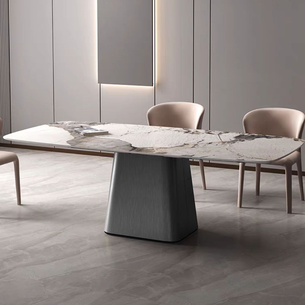 Rectangle Sintered Stone Dining Table Modern Table with Grey Metal Pedestal Clearhalo ' dining_table' 'Dining Tables & Seating' 'Dining Tables' 'furn' 'furn_dining_table' 'Furniture' 'furniture_dining_table' 'Kitchen & Dining Furniture' 'kitchen&dining_furn' 'kitchen' 'kitchen_dining_table' 1200x1200_152e5304-abc3-4541-a2e2-b60896c54870
