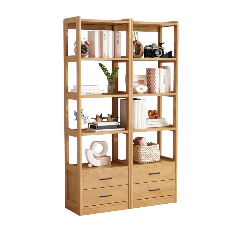 Modern Style Open Back Bookshelf Standard Wooden Bookcase with Drawers