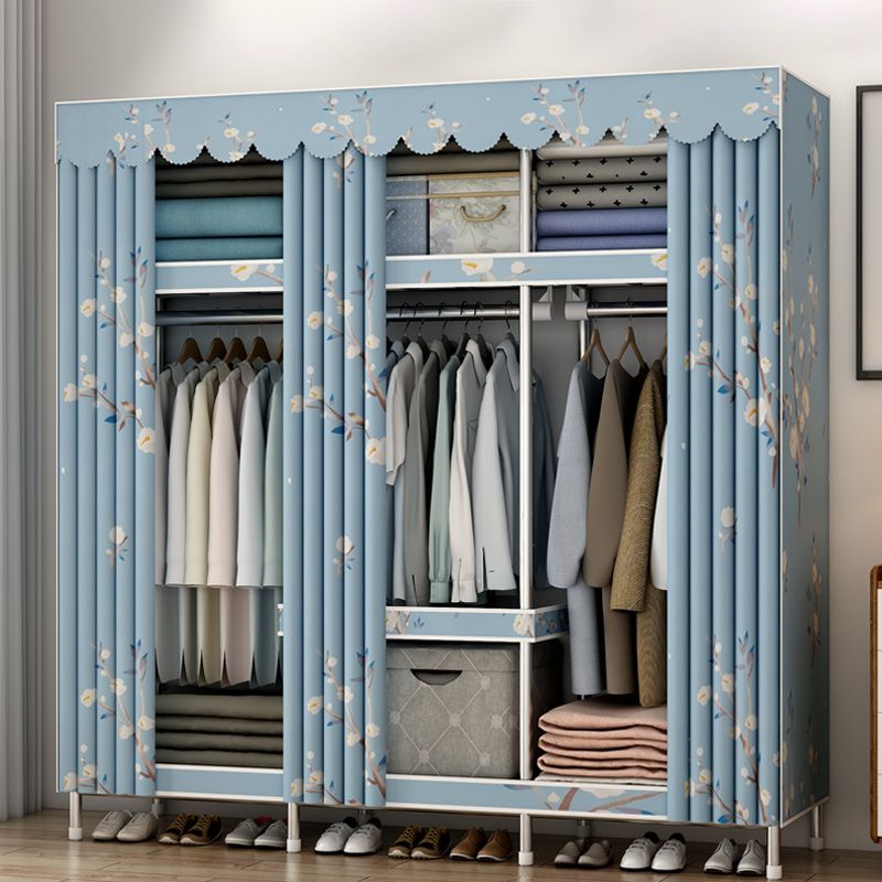 Contemporary Style Metal Wardrobe Cloth Rod Included Wardrobe Closet With Shelves