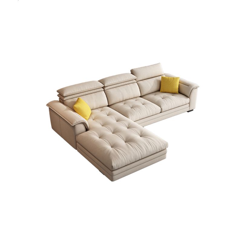 Contemporary Fabric Sofa in Beige Pillow Top Arm Sofa with Bolster Pillows