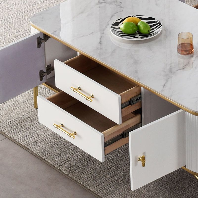 Glam 4-beiniger einzelner Couchtisch aus Schiefer, rechteckiger Cocktailtisch mit 2 Schubladen