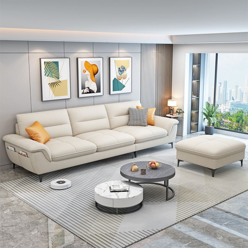 Contemporary Cotton/Faux Leather Sofa Square Arm Couch with Cushion Back Clearhalo 'furn' 'furn_sofas' 'Furniture' 'furniture_sofas' 'Living Room Furniture' 'Sofa' 'sofas' '„Éõ„Éº„É†' 1200x1200_15373723-ae06-4d09-8318-e08431f980c9