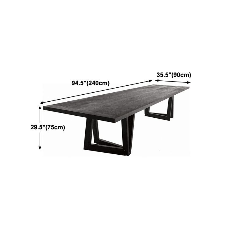 Modern Black Rectangle Dining Table Solid Wood Top Iron Base Table Clearhalo 'Dining Tables & Seating' 'Dining Tables' 'dining_table' 'furn' 'furn_dining_table' 'Furniture' 'Kitchen & Dining Furniture' 1200x1200_1538922b-ac5b-4d57-a0df-8f6d86fe8b1c