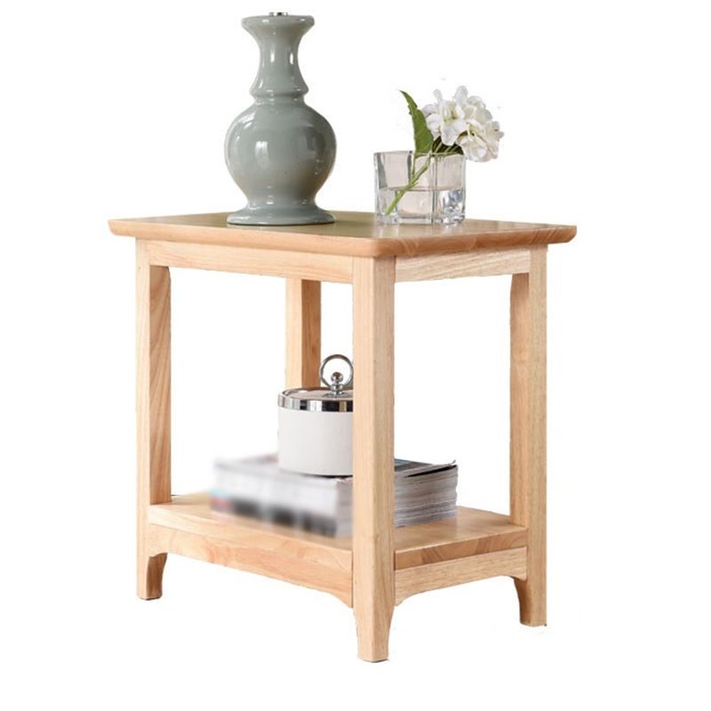 Wood Scandinavian Rectangular 4 Legs Side Table with Storage Shelf