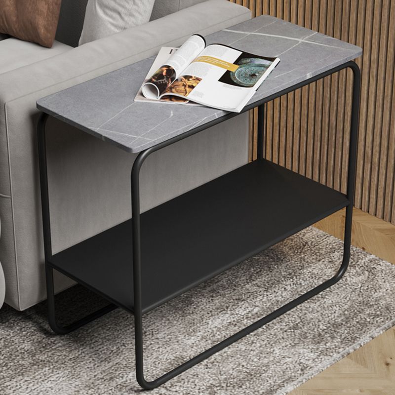Contemporary Rectangular Side Table Slate Top Sled End Table