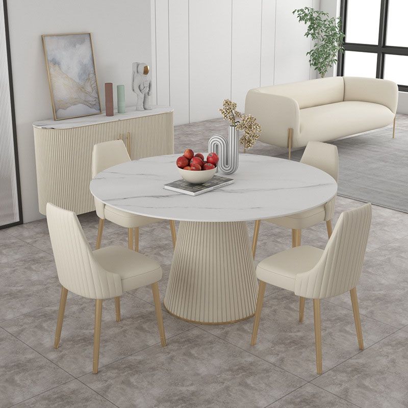 Sintered Stone Top Round Dining Table Modern White Metal Pedestal Table Clearhalo 'Dining Tables & Seating' 'Dining Tables' 'dining_table' 'furn' 'furn_dining_table' 'Furniture' 'Kitchen & Dining Furniture' 1200x1200_153af1cf-ee7c-4ae6-a6ca-4184f04bd75b
